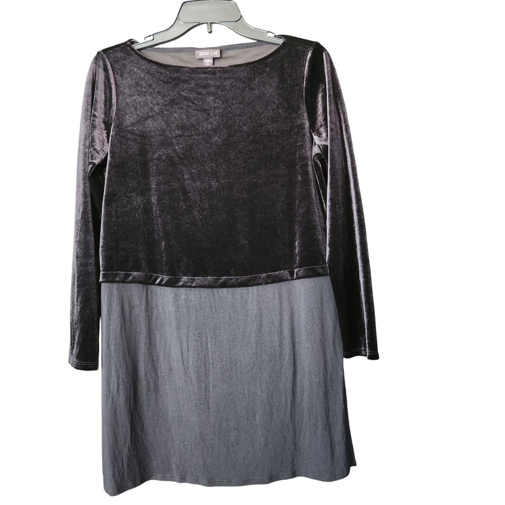 J. Jill Wearever Black Velvet‎ Slit Knit Pullover S Mixed Media Tunic Top Blouse